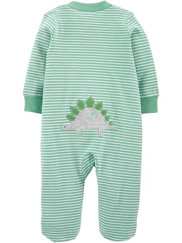 Simple Joys by Carter's Baby Boys' 2-Pack Cotton Sleep and Play, Dark Grey Dinosaur/Mint Green Stripe, 3-6 Months