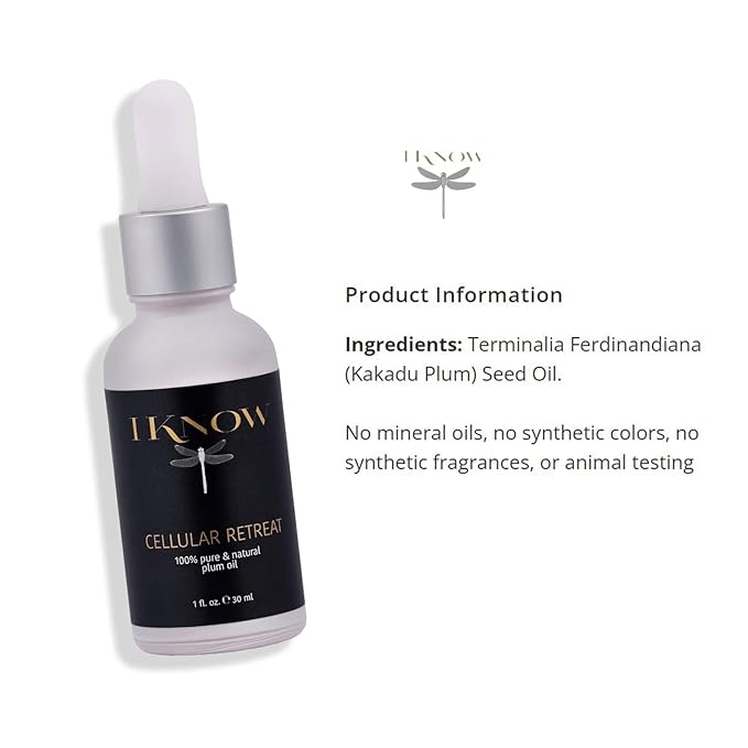 IKNOW CELLULAR RETREAT 100% Pure and Natural Plum Oil Skincare, Pro-Aging Plum Oil Treatment, Facial Serum for Skin Rejuvenation and Renewal, (1oz)