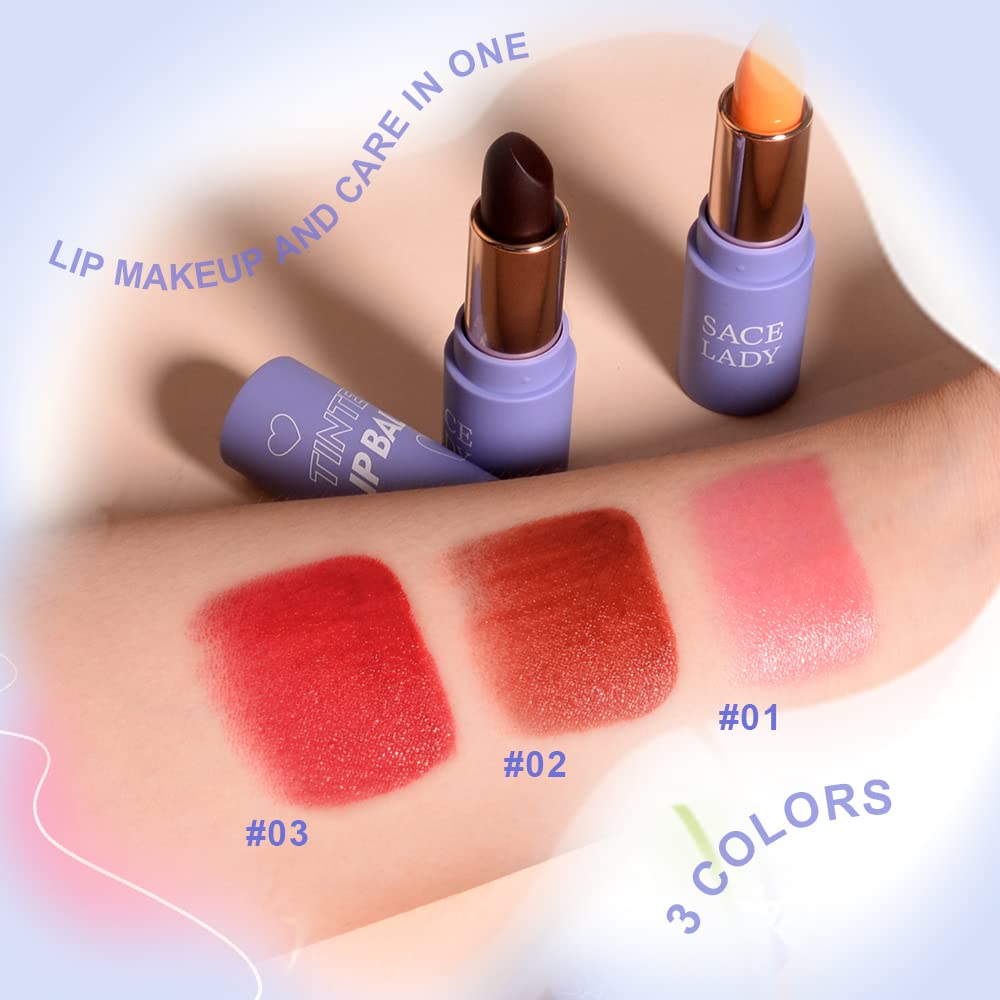 SACE LADY Tinted Lip Balm Set, Hydrating Natural Lip Moisturizer for Dry Cracked Lips, Long Lasting Color Changing Lipstick for Women 3 Shades