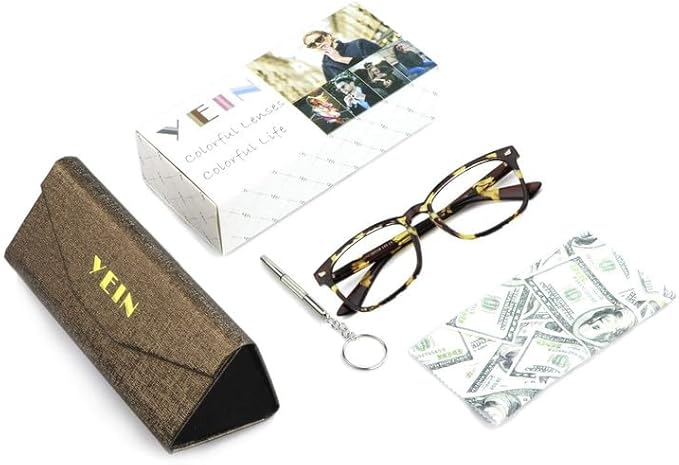 YEIN Bifocal Reading Glasses with Blue Light Blocking Lenses, Bifocal Reader for Women and Men, Vintage Square frame with Spring Hinge (+0.00/+1.00 magnification)