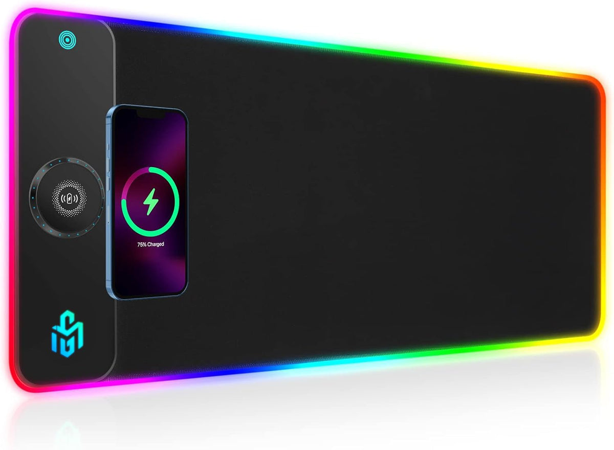 GIM Wireless Charging RGB Gaming Mouse Pad 15W, LED Mouse Mat 800x300x4MM, 10 Light Modes Extra Large Mousepad Non-Slip Rubber Base Computer Keyboard Mat for Gaming, MacBook, PC, Laptop, Desk