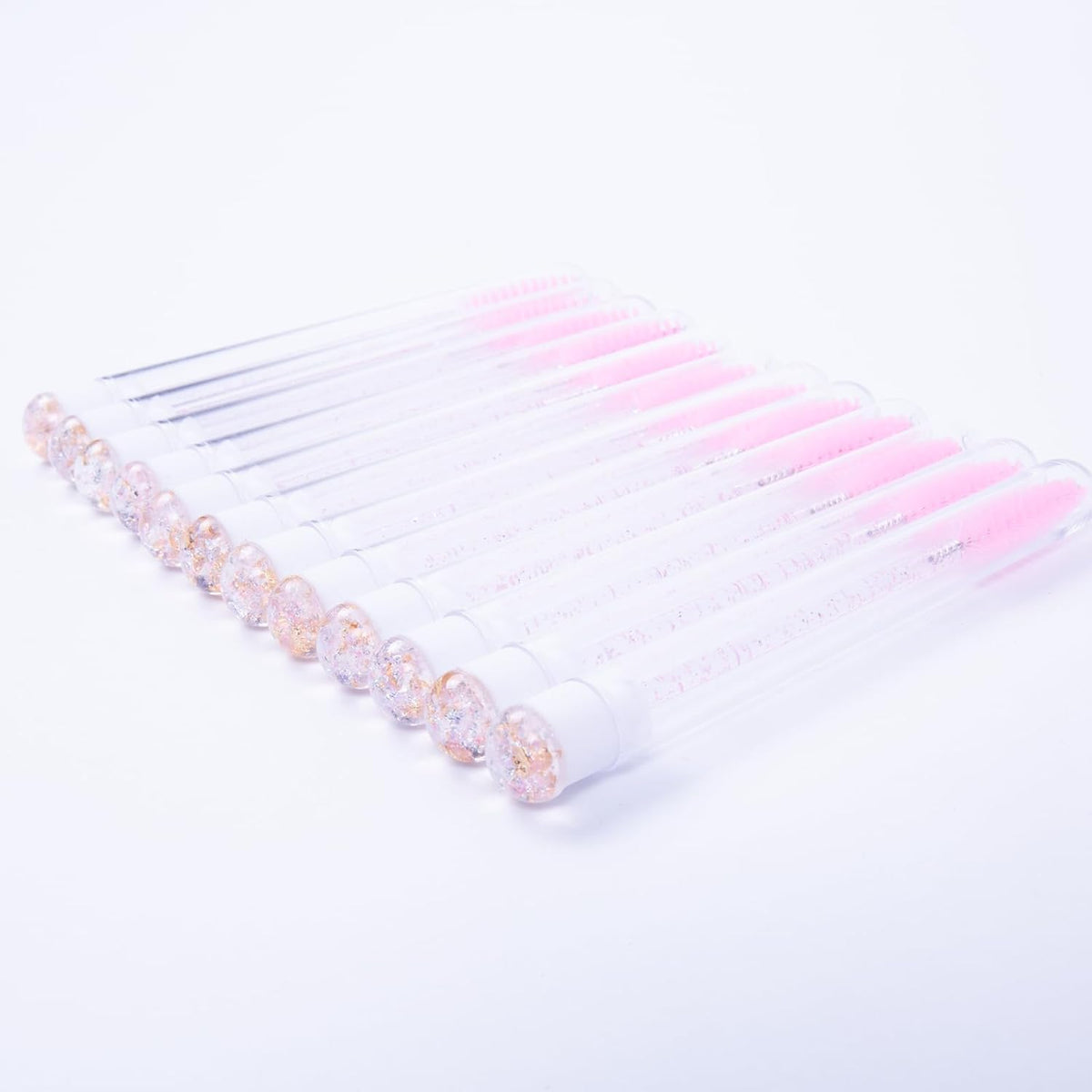 i-Laesh 20Pcs Diamond Foil Gold Pink Disposable Mascara Wands with Tube - Spoolies for Eyelash Extensions, Cleaning & Brow Makeup - Applicator Set