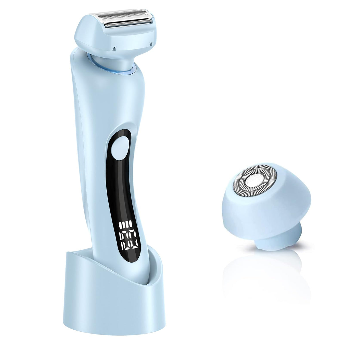 Electric Shaver Razors for Women for Legs, 2 in 1 Bikini Trimmer for Women Underarm Pubic Hairs, Rechargeable & IPX7 Waterproof Womens Shaver Painless Cordless with Detachable Head, Wet Dry Use(Blue)