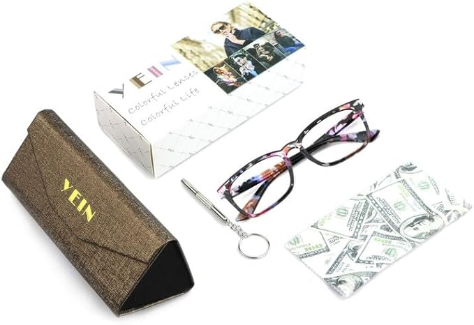 YEIN Bifocal Reading Glasses with Blue Light Blocking Lenses, Bifocal Reader for Women, Vintage Square frame with Spring Hinge (+0.75/+3.50 magnification)