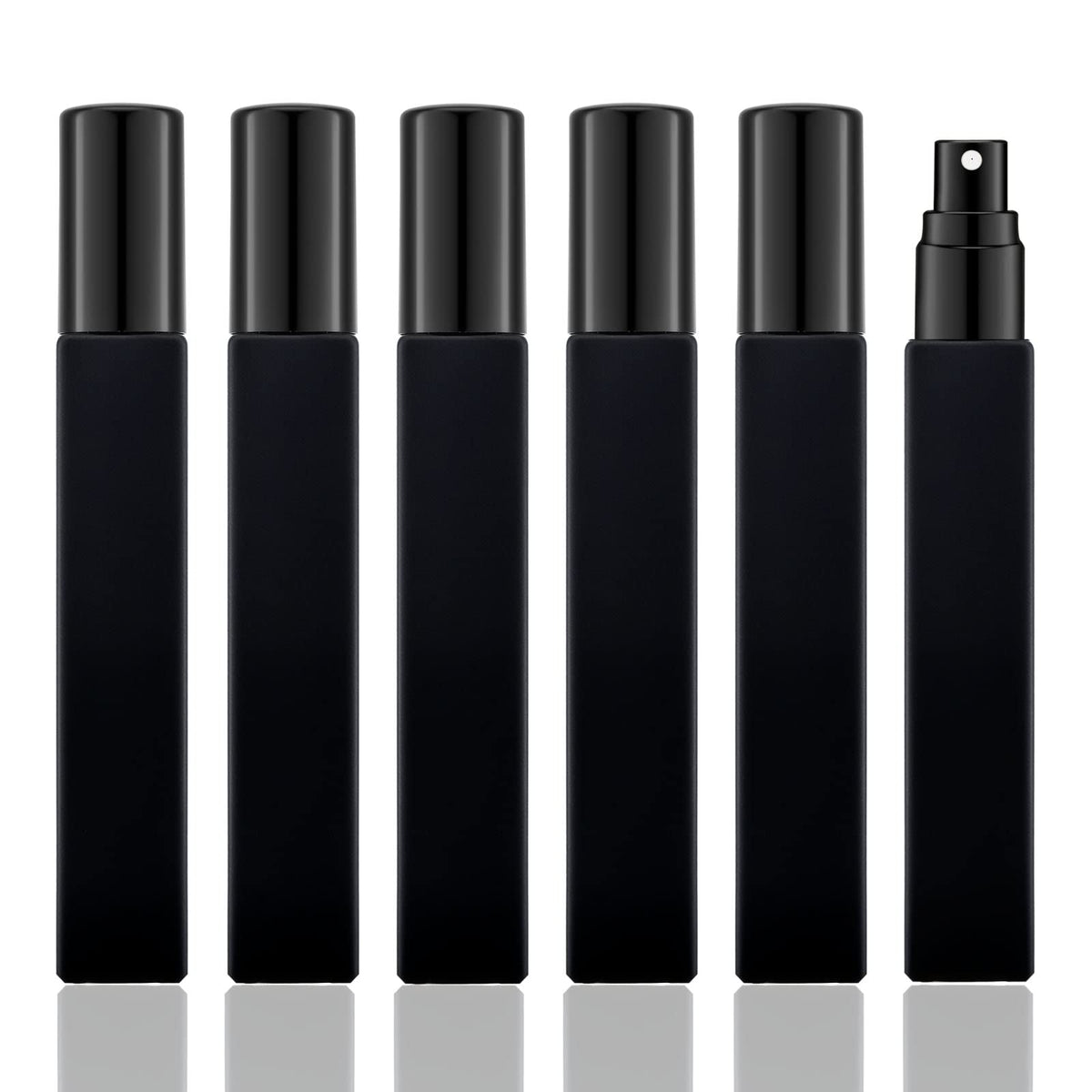 KOIBITO 10ml Black Glass Perfume Atomizer for Men & Women. Refillable Glass Spray Bottle with Aluminum Pump. Portable Fragrance Bottle for Perfume, Cologne, Moisturizing (6PCS, Black)