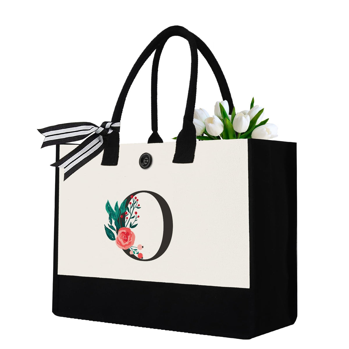 Initial Canvas Tote Bag, Personalized Birthday Gifts for Women Mom Friends Teachers, Monogrammed Tote Bags Suitable for Mother's Day Wedding Beach (Letter J)