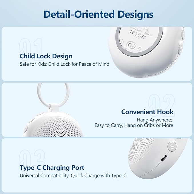 πππ°ππ¬π Kinglucky SleepEase Portable Sound Machine (TOP Sound Quality & 18 Effective Soothing Sounds) White Noise Sound Machine for Sleep, Focus, Relaxation, Home, Office, Travel, Adult & Baby
