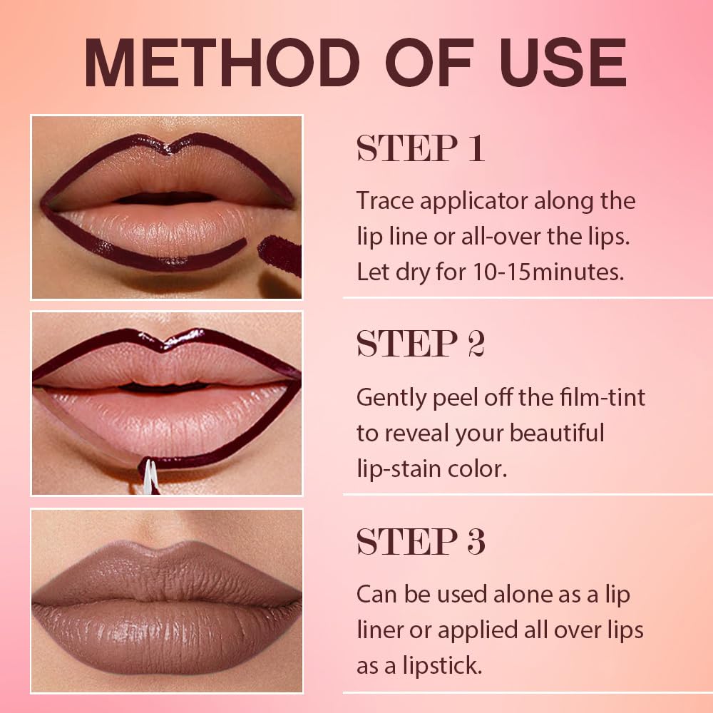 2Pcs Peel Off Matte Liquid Lip Gloss Stain-Lip Liner with Tweezer, Peel Off Lip Stain, Long Lasting & Waterproof Lipstick Tattoo, Transfer-Proof Lip Gloss for All Skin Types (02#+06#, 2Pcs)