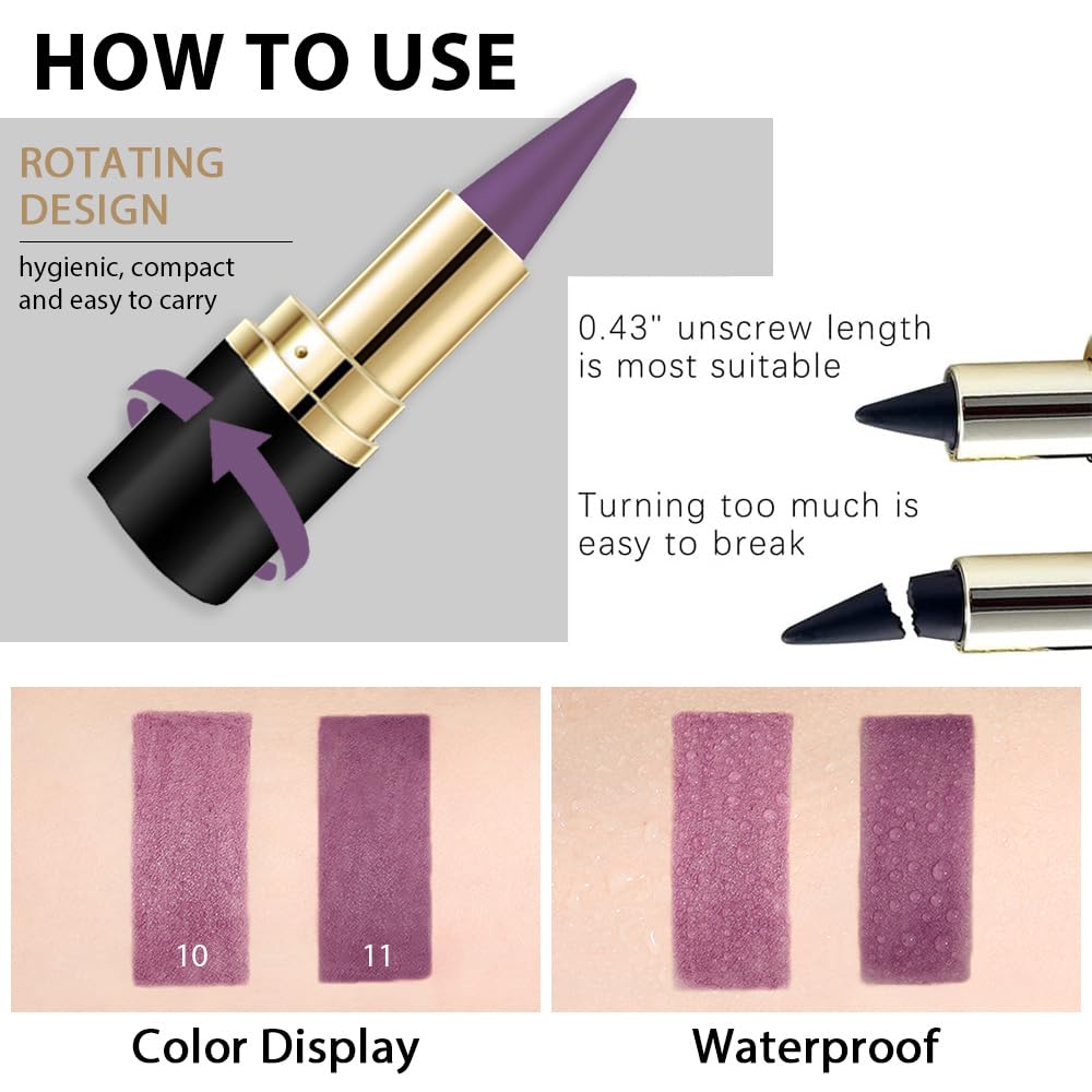 Kaely 2Pcs Light Dark Purple Angled Gel Eyeliner Pencil, Violet Lavender Plum Eyeliner for Older Women, Face Paint Eye Black Stick Waterproof Smudge Proof, Gothic Halloween Makeup