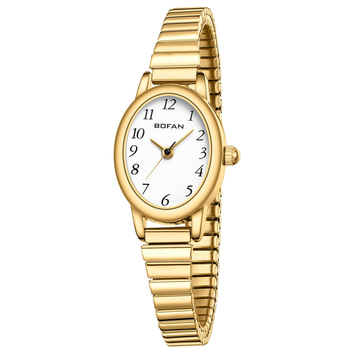BOFAN Small Gold Watches for Women Easy Read Ladies Quartz Wrist Watch with Stainless Steel Expansion Band,Waterproof.(6.10in-6.89in)