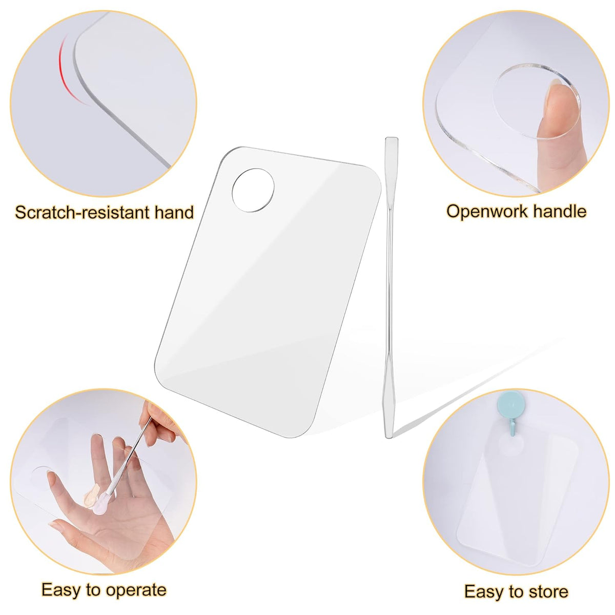 Acrylic Cosmetic Makeup Palette, Makeup Mixing Tray with Makeup Spatula Metal Mirror for Beauty Salon Color Cream Liquid Foundation Mixing Palette (2 Pcs Transparent palettes)