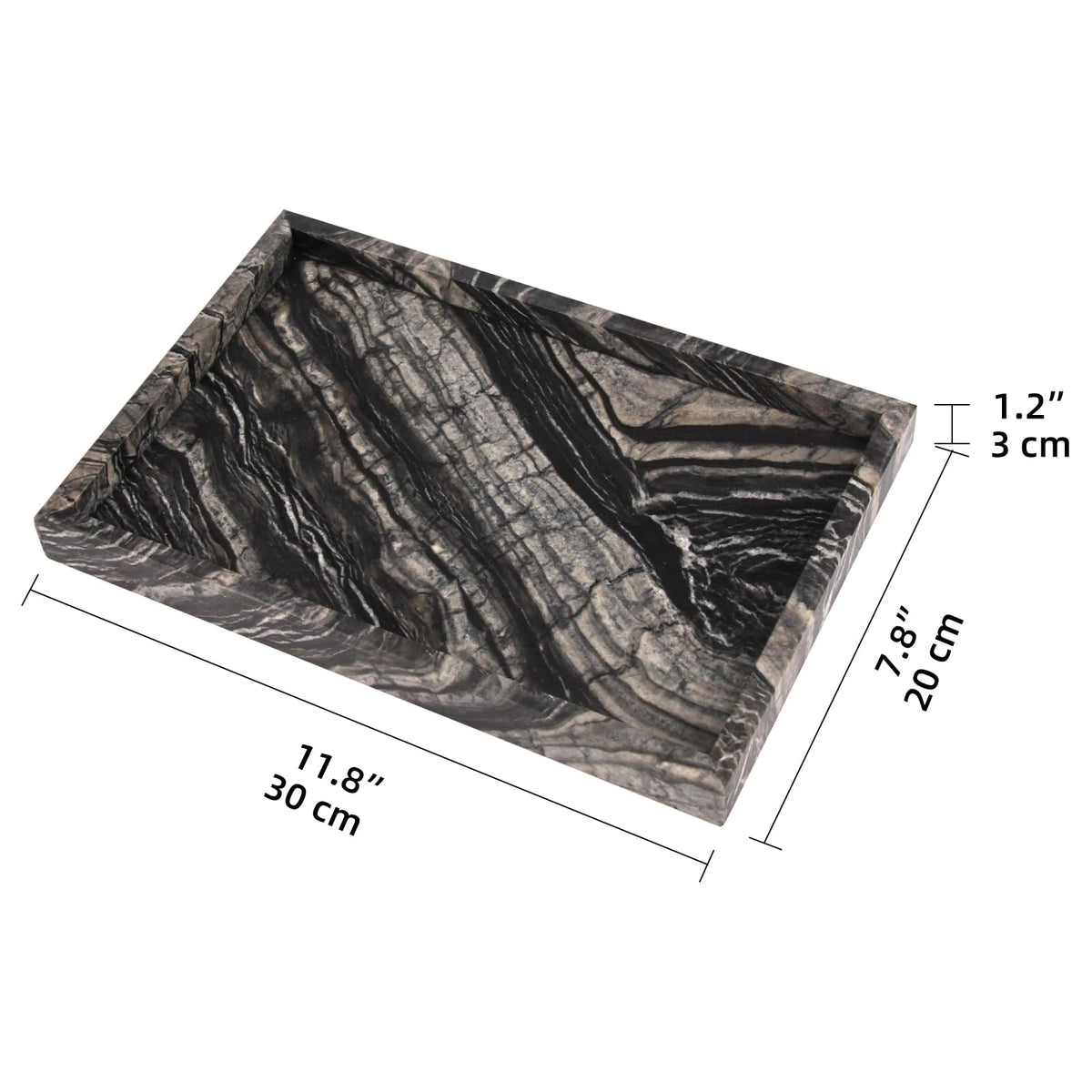 Marble Bathroom Vanity Tray, Natural Luxury Vanity Home Kitchen Bathroom Table Tray, Stone Decorative Countertop Dresser Trays for Key Coffee Perfume Jewelry Makeup (Wood Grain, 12"x 8" x1.2")