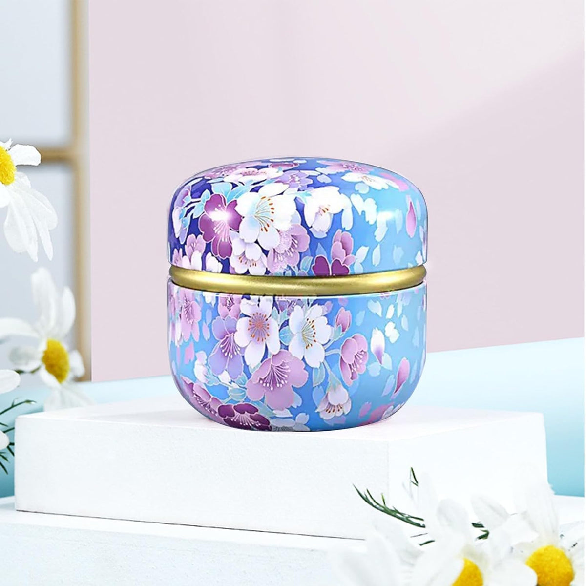 Body Powder Puff and Container for Dusting Powder, Women Powder Puff and Powder Case for Bath and Travel (Sky Blue)