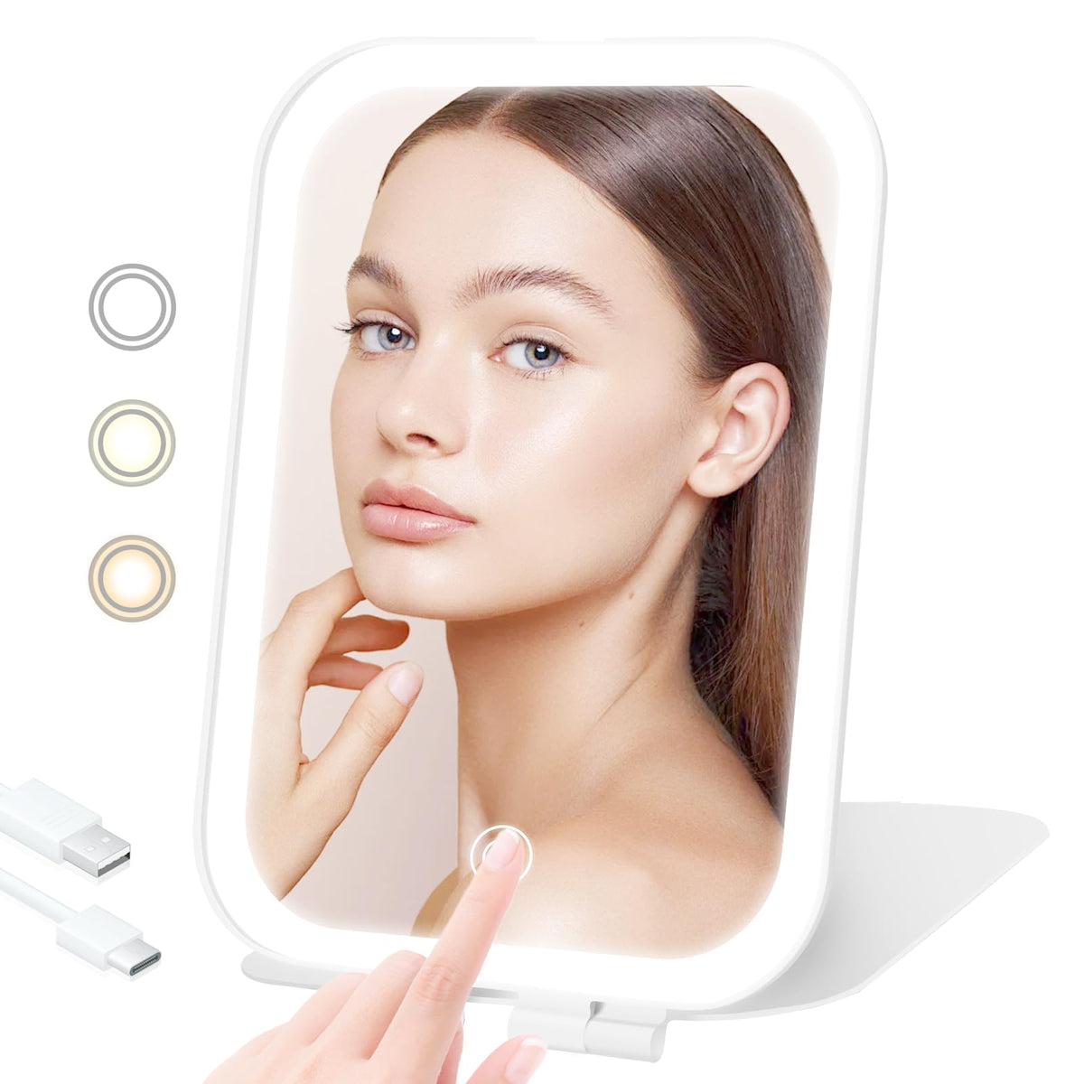 TREASO Travel Makeup Mirror, Portable Mirror with 3 Adjustable Light Settings, USB-Rechargeable Vanity Mirror with Lights,Gift for Women and Girls