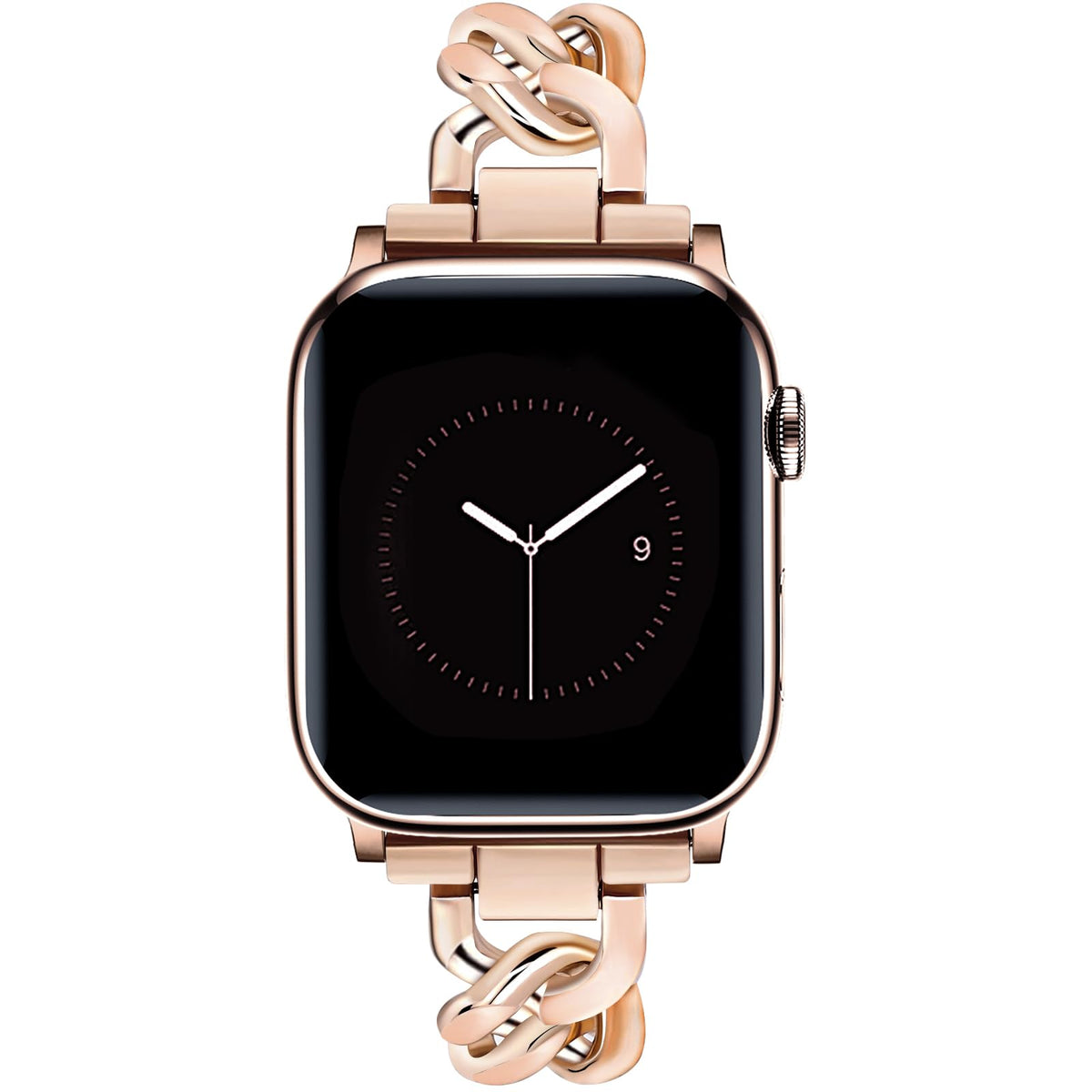 JR.DM Rose Gold Watch Bands for Women Compatible with Apple Watch Band 38mm 40mm 41mm 42mm (S10) Adjustable Metal Cowboy Steel Single Chain Bracelet for iWatch Series 10/9/8/7/6/5/4/3/2/1/SE (No Case)