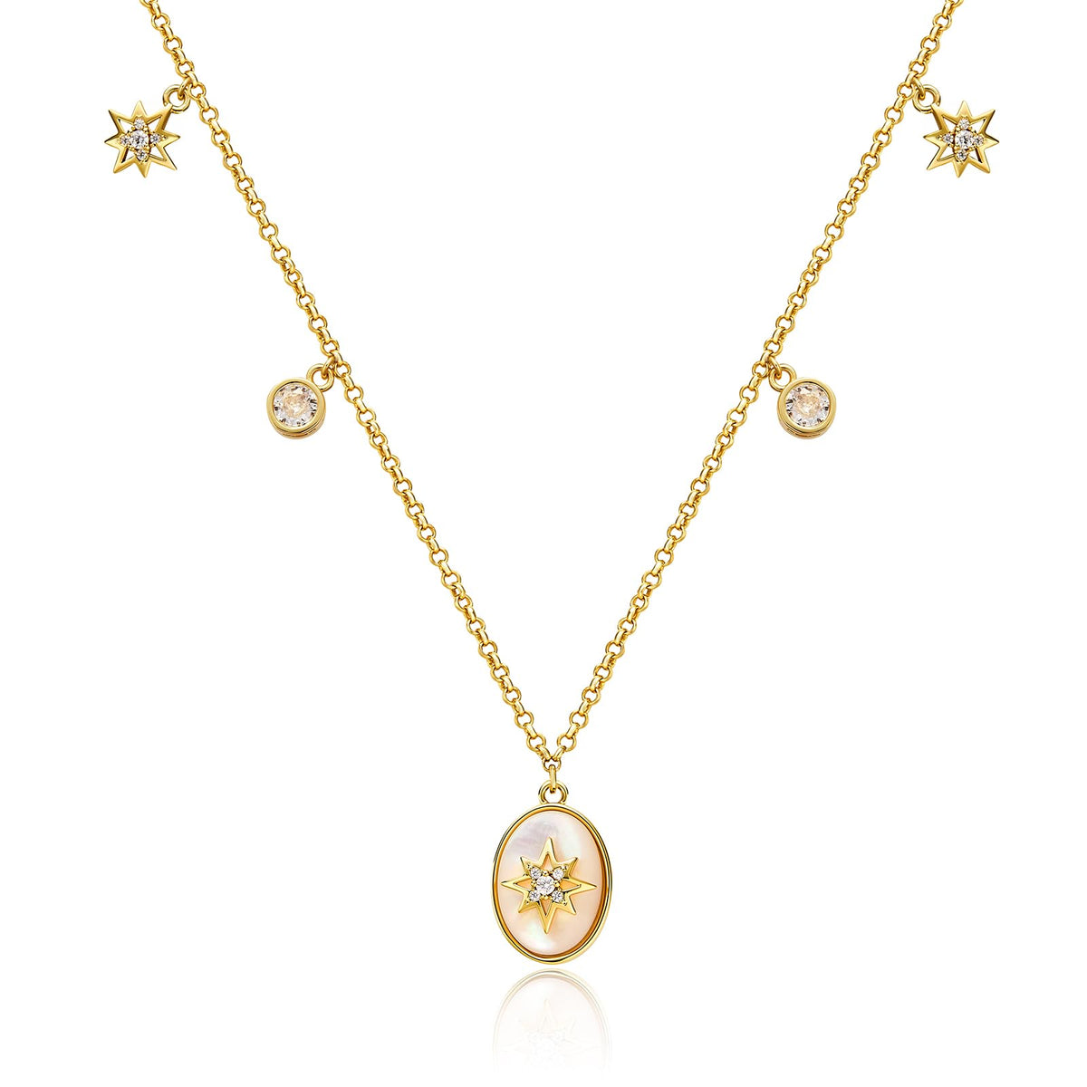 Cicy Bell Women's 18k Gold Plated Necklace Oval Shell Pearl Cubic Zirconia Elegant Necklaces Trendy Jewelry Gift For Lover Mom Wife