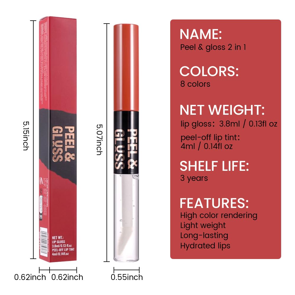 Vivid Apricot Lip Stain Peel Off Lip Gloss oil Dual-Ended Combo, Lips Liner Stain Peel Off Tattoo, Long Lasting & Waterproof, Transfer-Proof Lip Tint Stain with Lip oil for All Skin Type 01#