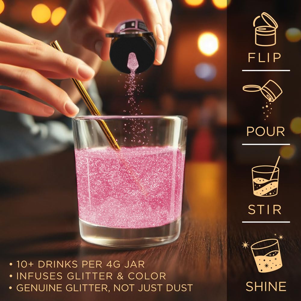 Brew Glitter Edible Glitter For Drinks, Beer, &Cocktail Beverages - 1x 4g Flip Top Jar (Pink Shimmer)