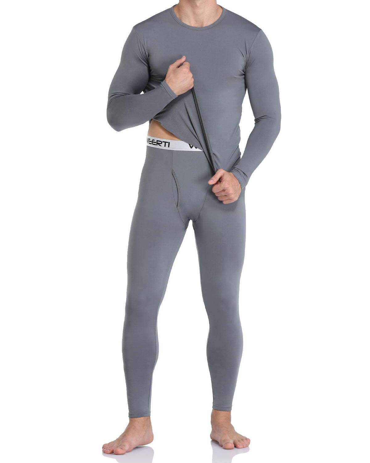 WEERTI Thermal Underwear for Men Long Johns with Fleece Lined, Base Layer Men Cold Weather Top Bottom Grey