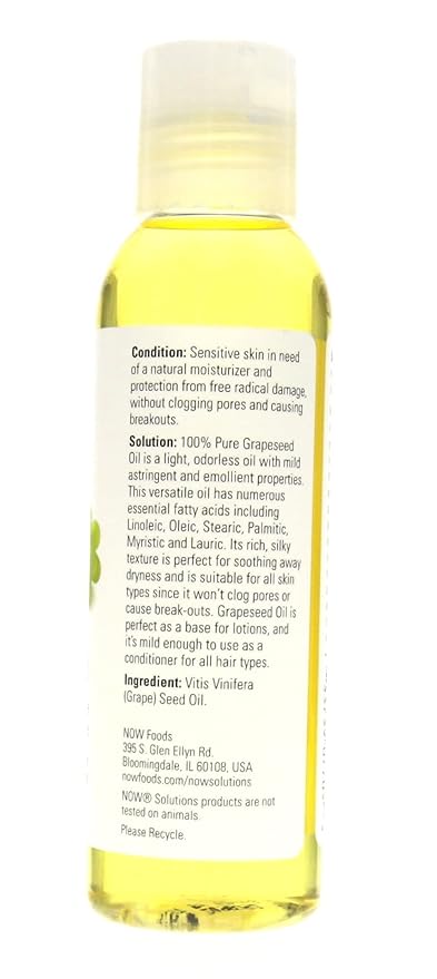 NOW Grape Seed Oil, 4-Ounce (Pack Of 2)