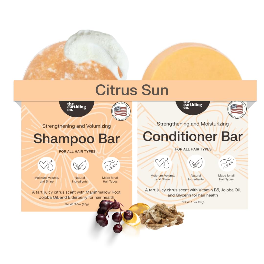 The Earthling Co. Shampoo & Conditioner Bar Set - Promote Hair Growth, Strengthen & Volumize All Hair Types - Paraben & Sulfate Free Formula with Natural Ingredients for Dry Hair (Vanilla Coconut)