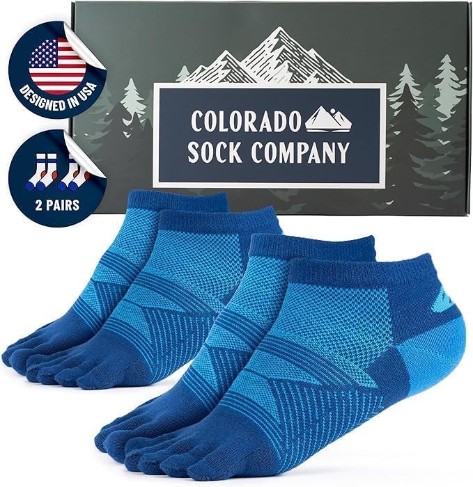 Colorado Sock Company Merino Wool Five Toe Socks for Men and Women, 2 Pair, Moisture Wicking Athletic, Running, Hiking Support, Ankle Height (Large)