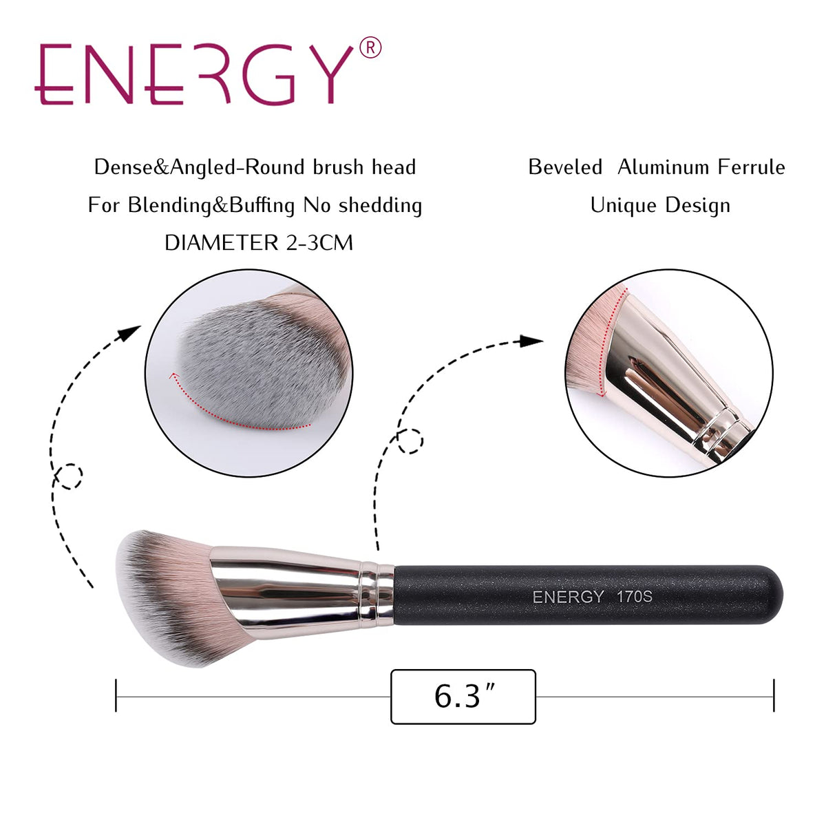 ENERGY Foundation Brush Large Powder Foundation Brush for Face Mineral Liquid Cream Powder Cosmetics - Buffing, Stippling,Blending Vegan Makeup Brushes 170S