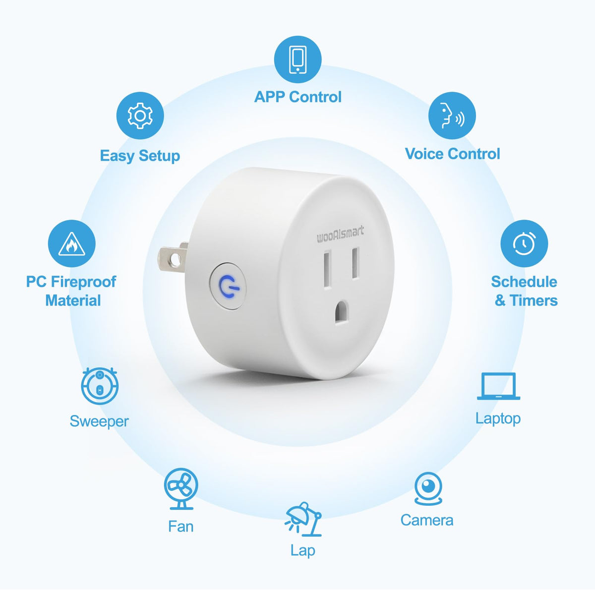 wooaismart Smart Plug, WiFi Plugs Work with Alexa & Google Assistant, Smart Outlet with Timer & Group Controller, WiFi Outlet for Home, No Hub Required, ETL & FCC Certified, 2.4GHz WiFi, 16A, 2 Pack