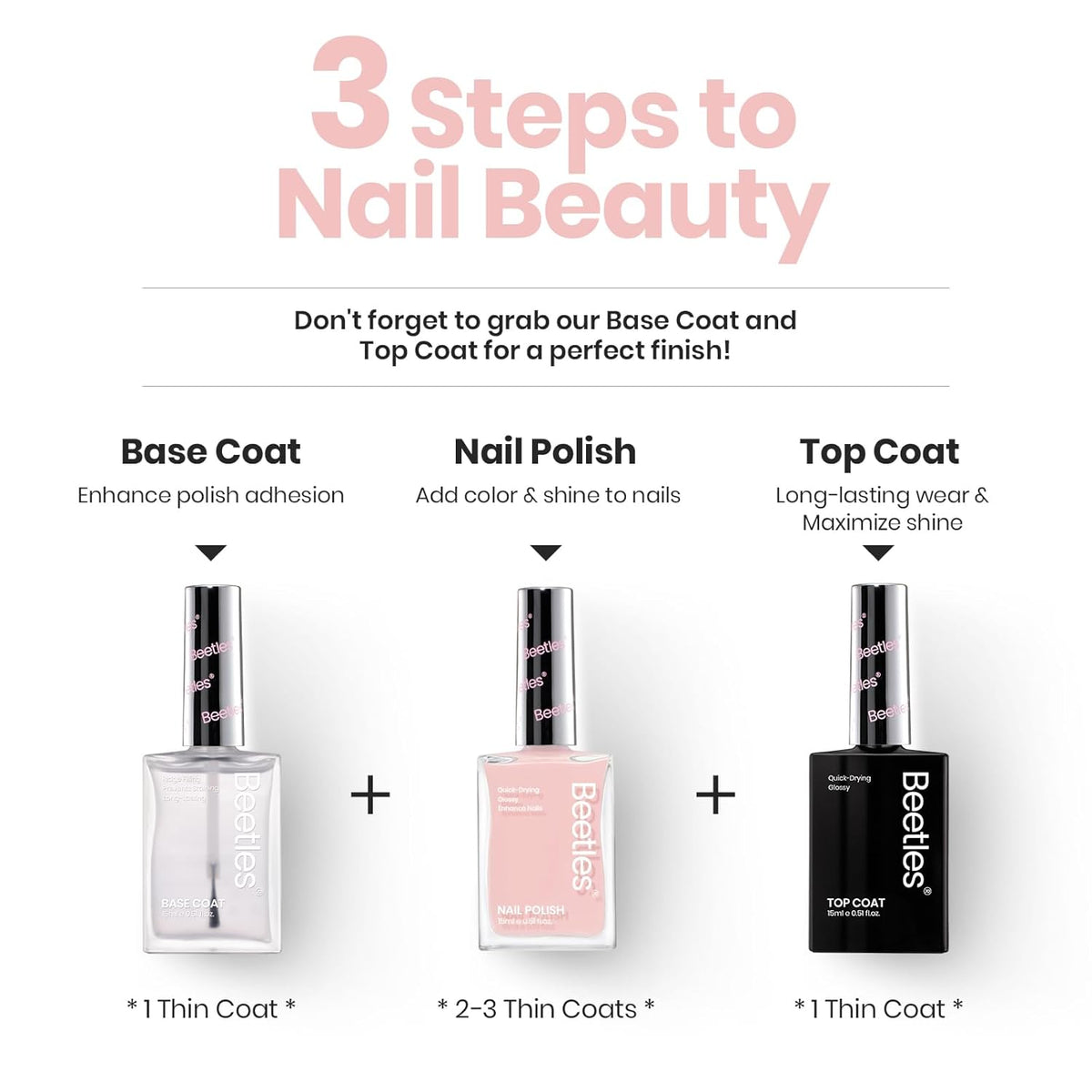 Beetles Nail Polish - Light Pink Natural Nail Polish Natural Nail Concealer Fast Dry Quick Nail Strengthener and Growth Treatment for Thin and Damaged Nails,0.51 FL OZ