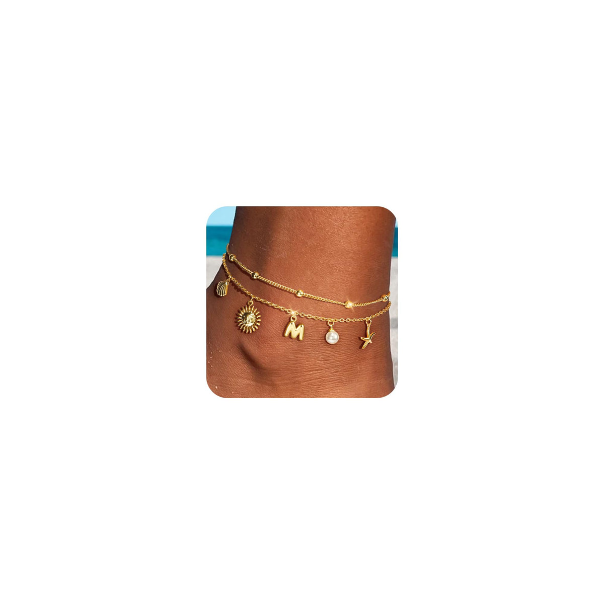 JIAOGE Gold Anklets for Women Waterproof - Ankle Bracelets for Women Initial M Gold Anklets for Women Beach Fashion Summer Beach Jewelry Summer Beach Gifts