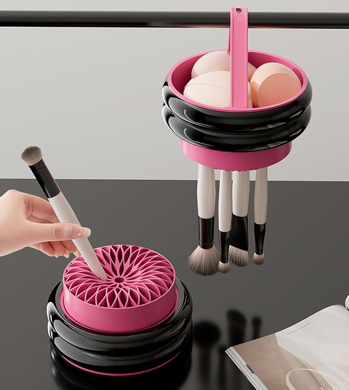 Makeup Brush Holder, 3 in 1 Silicone Makeup Brush Cleaner Mat white
