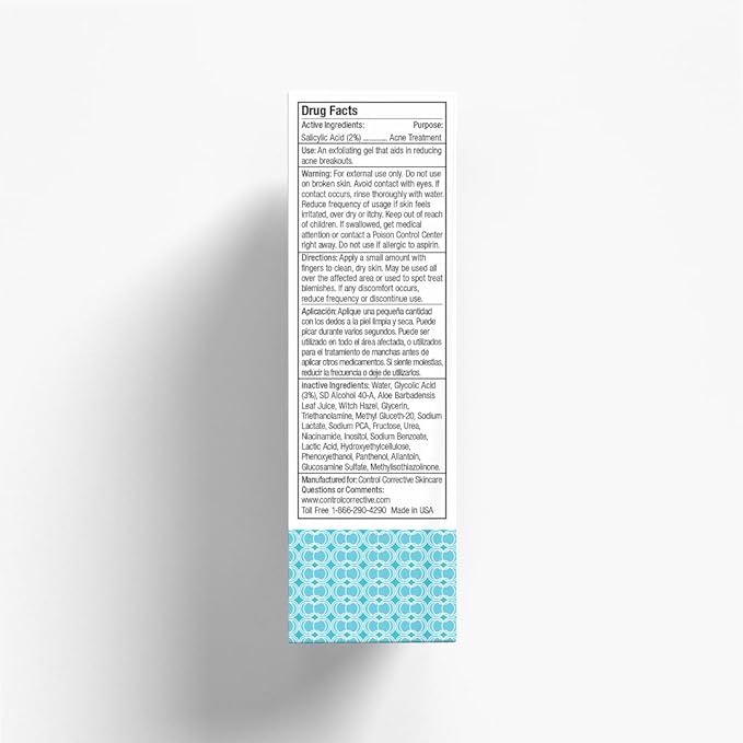 CONTROL CORRECTIVE Acne Spot Treatment Gel – 2% Salicylic Acid + Glycolic Acid Formula for Breakouts & Blemishes – With Witch Hazel, Aloe & Panthenol – 1 oz Clear Skin Serum