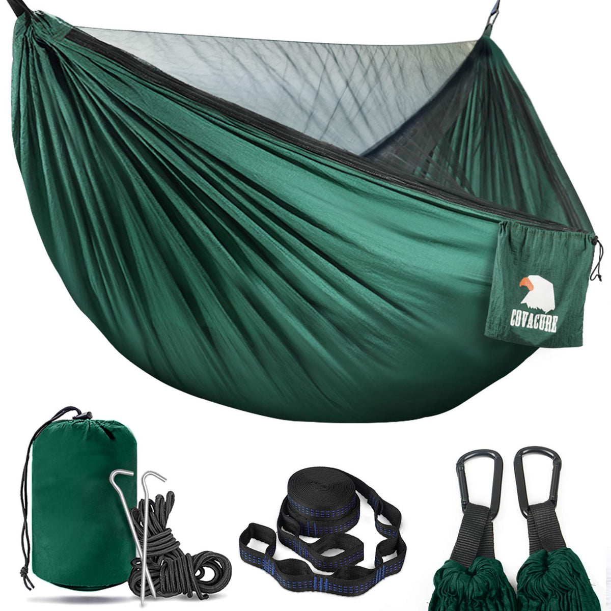 Covacure Camping Hammock - Lightweight Double Hammock, Hold Up to 772lbs, Portable Hammocks for Indoor, Outdoor, Hiking, Camping, Backpacking, Travel, Backyard, Beach(Black)