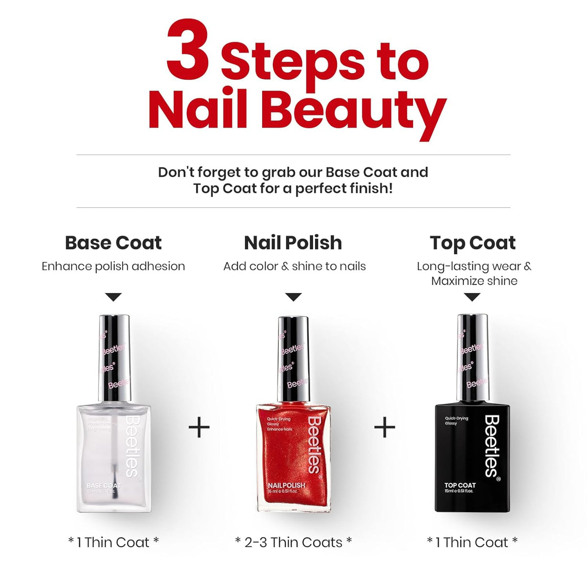 Beetles Red Nail Polish 15ML Quick Dry Glitter Fingernail Polish 4th of July DIY Salon for Women