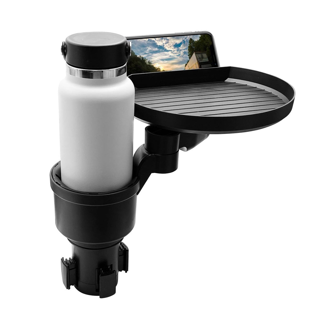Macally Cup Holder Tray for Car - Adjustable Car Tray Table - Perfect Car Food Tray for Eating with Phone Slot and Swivel Arm - Car Organizer