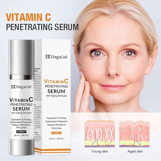 ElegaCell Vitamin C Serum for Women Over 70 - Advanced Anti-Aging Vitamin C Face Super Serum for Mature Skin 1.69 fl oz pack of 1