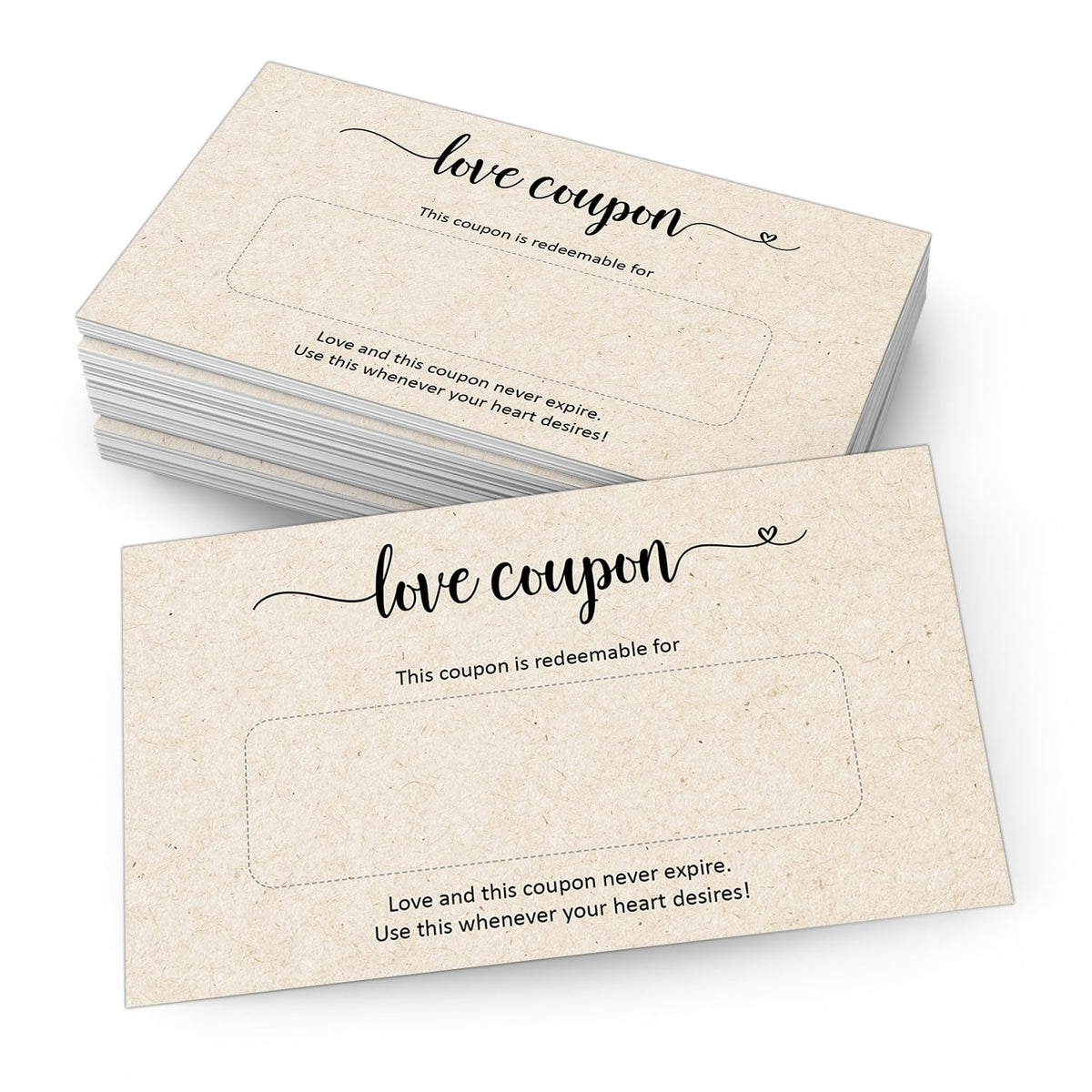 321Done Blank Coupon Cards Tan, 3.5x2 (50 Pack) Made in USA, Little DIY Gift Certificate, Vouchers for Present, Holiday, Valentines Simple Redeemable For Design, Thick Paper, Space to Personalize