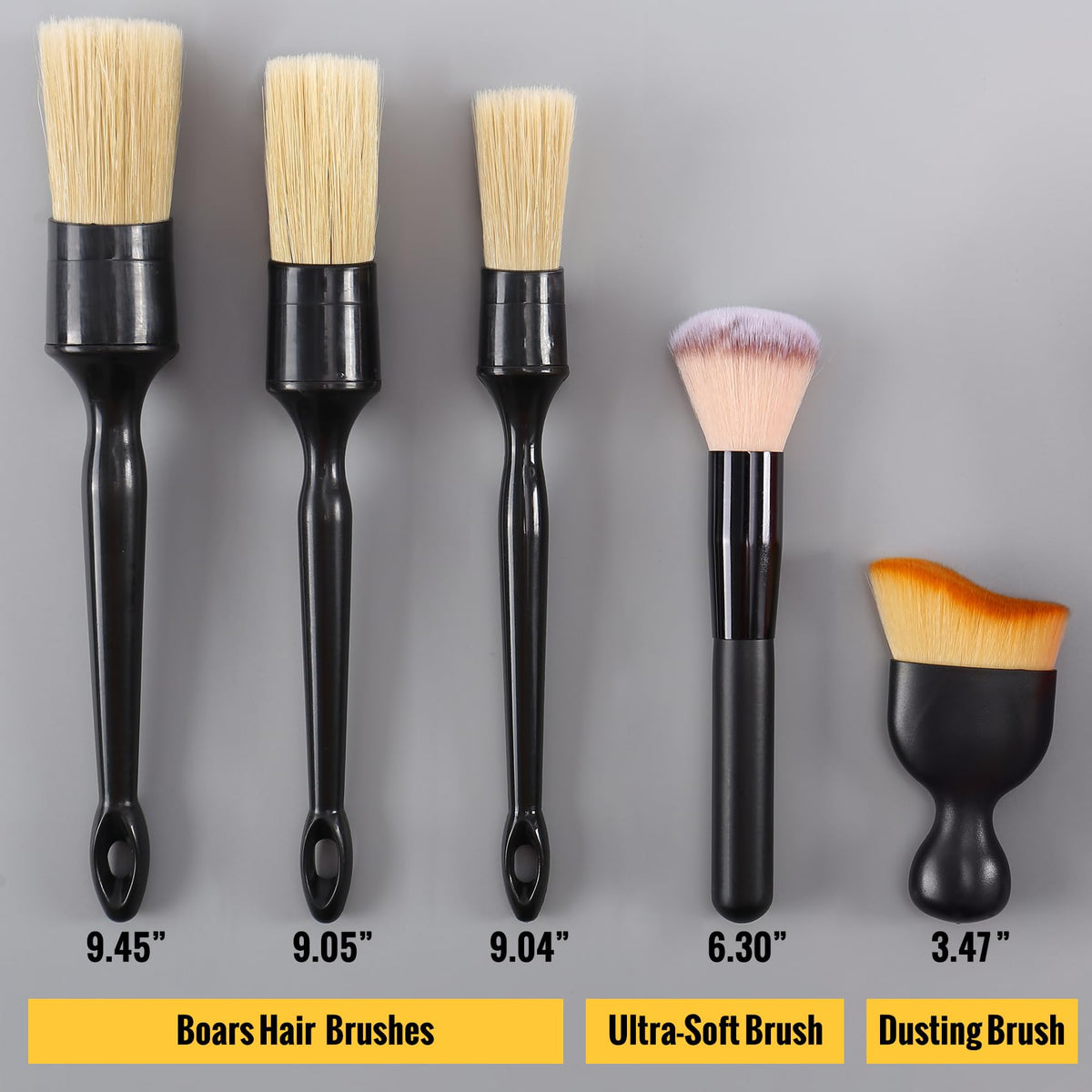 Birbenben 6PCS Car Detailing Brush Set, Ultra Soft Boars Hair Detail Brushes, Automotive Cleaning Brush Kit for Wheels, Air Vent, Leather Seats, Vehicles Auto Exterior Interior Detailing Brushes Tool