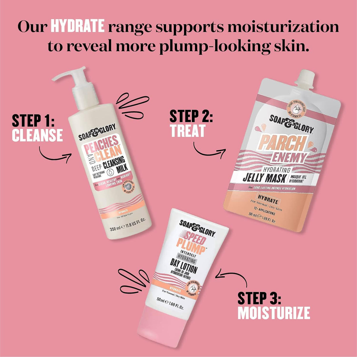 Soap & Glory Peaches & Clean Deep Cleansing Milk - 4 in 1 Milk Cleanser & Makeup Remover with Peach Extract, Ginseng & Jojoba Oil - Hydrating Facial Cleanser for Clarified & Energized Skin (350ml)