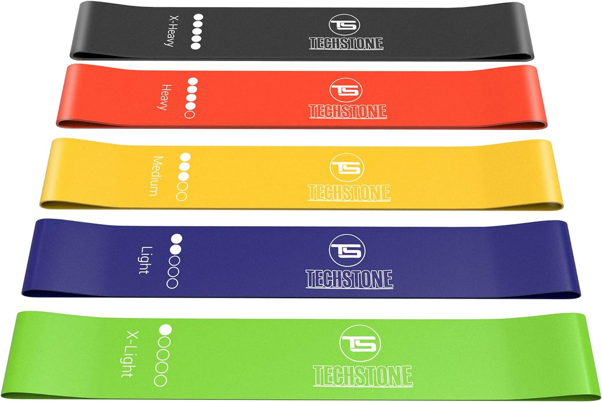 TechStone Resistance Bands Set for Men and Women, Pack of 5 Different Levels Elastic Band for Home Gym Long Exercise Workout – Great Fitness Equipment for Training, Yoga – Free Carrying Bag (Blue)