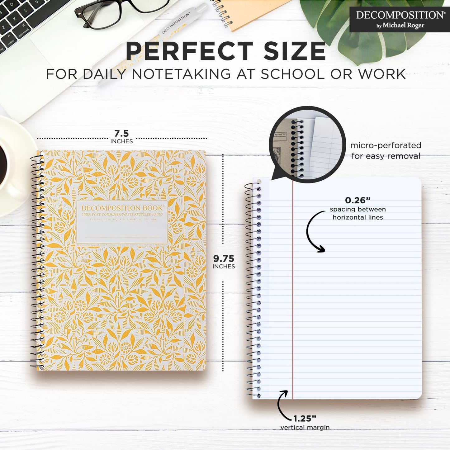 Decomposition Fields of Plenty College Ruled Spiral Notebook - 9.75 x 7.5 Journal with 160 Lined Pages - 100% Recycled Paper - Cute Notebooks for School Supplies, Home & Office - Made in USA