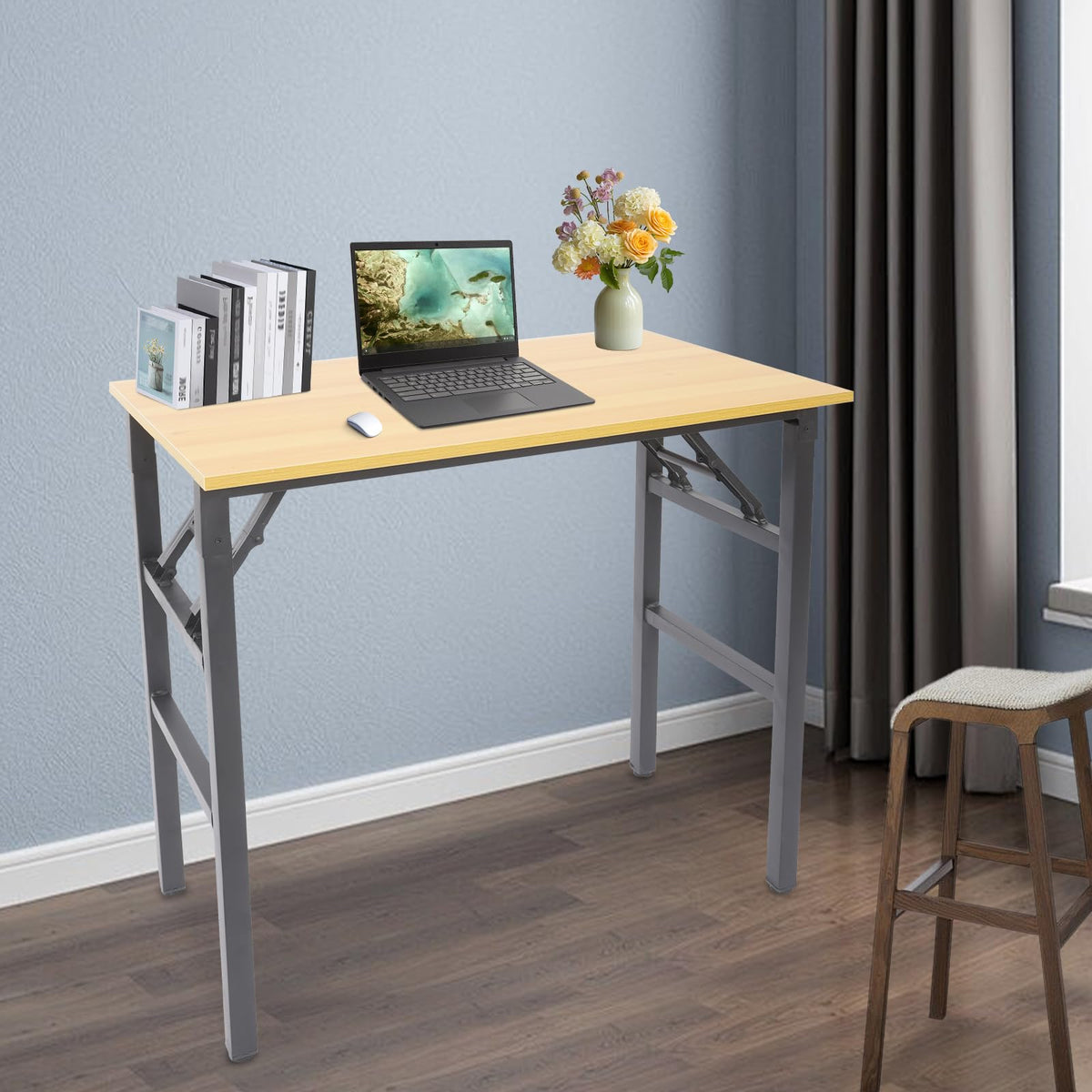VitaChicuy Folding Desk Assembly Single-Tier Folding Computer Table Rectangular Foldable Desk Freestanding Foldable Table for Home, Office, Bedroom 165.35lbs Capacity (31.5 * 19.6 * 29.5in, Yellow)