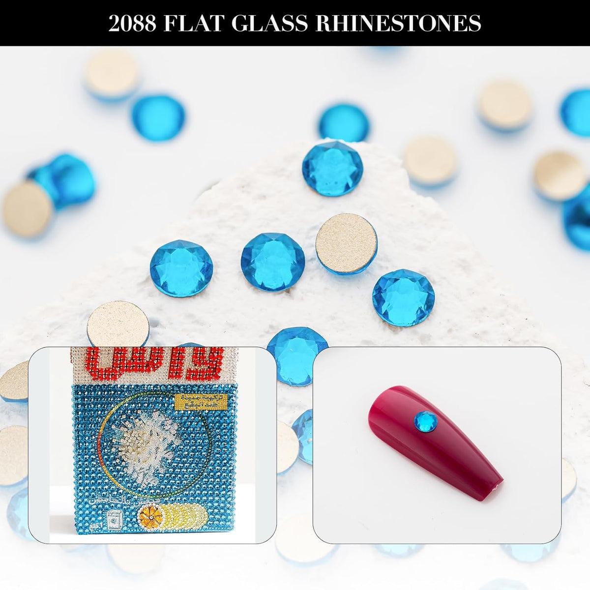Novani Capri Blue Rhinestones 1440pcs Flat Back Round Rhinestone Style 2088 Sparkly Crystal Gemstones for Nail Art and Crafting SS20,4.6-4.8mm