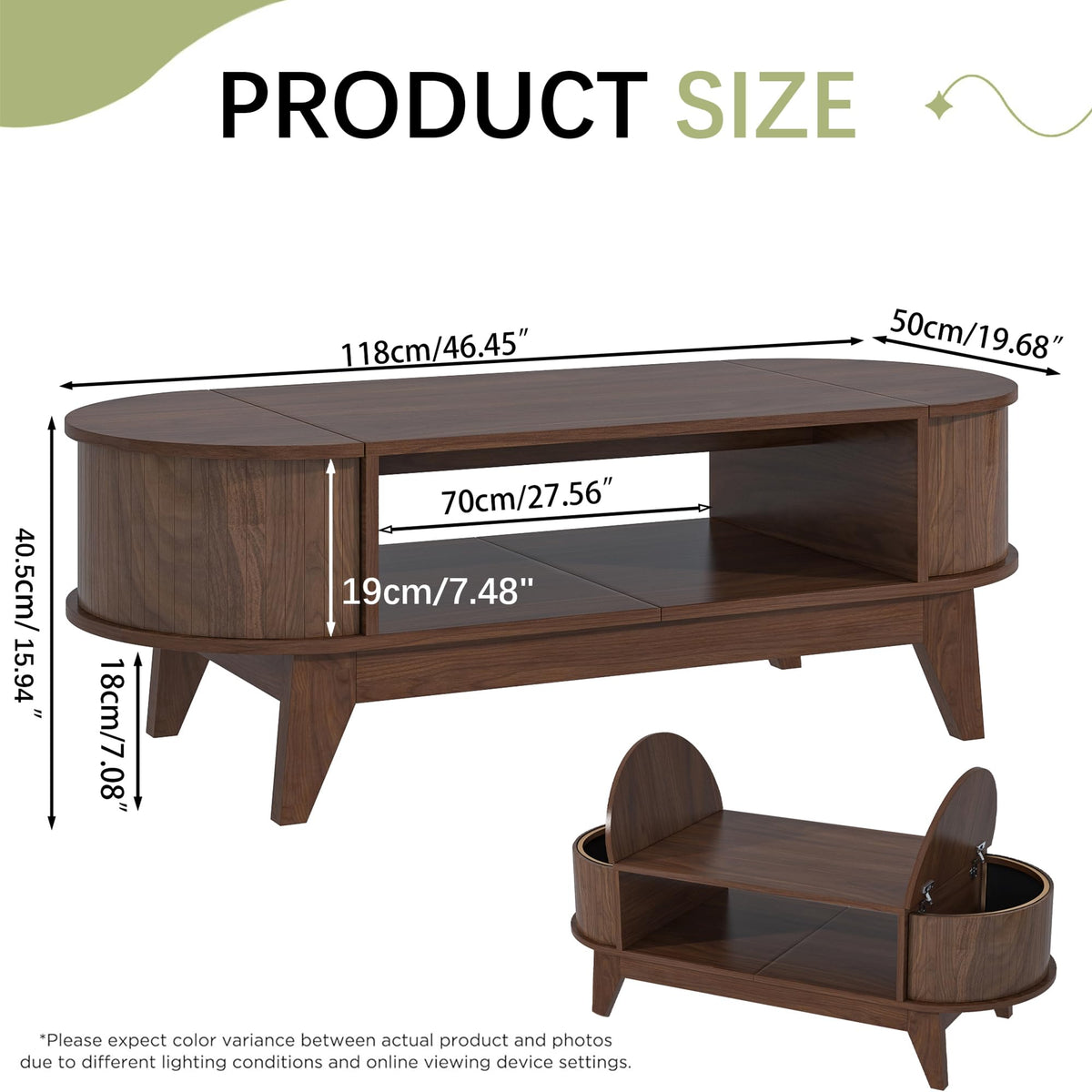 Coffee Table with Storage,Mid Century Modern Coffee Tables with 2 Flip-Top Hidden Lids,Fluted Coffee Table,Wood Center Tables for Living Room Home Office (Walnut Color)