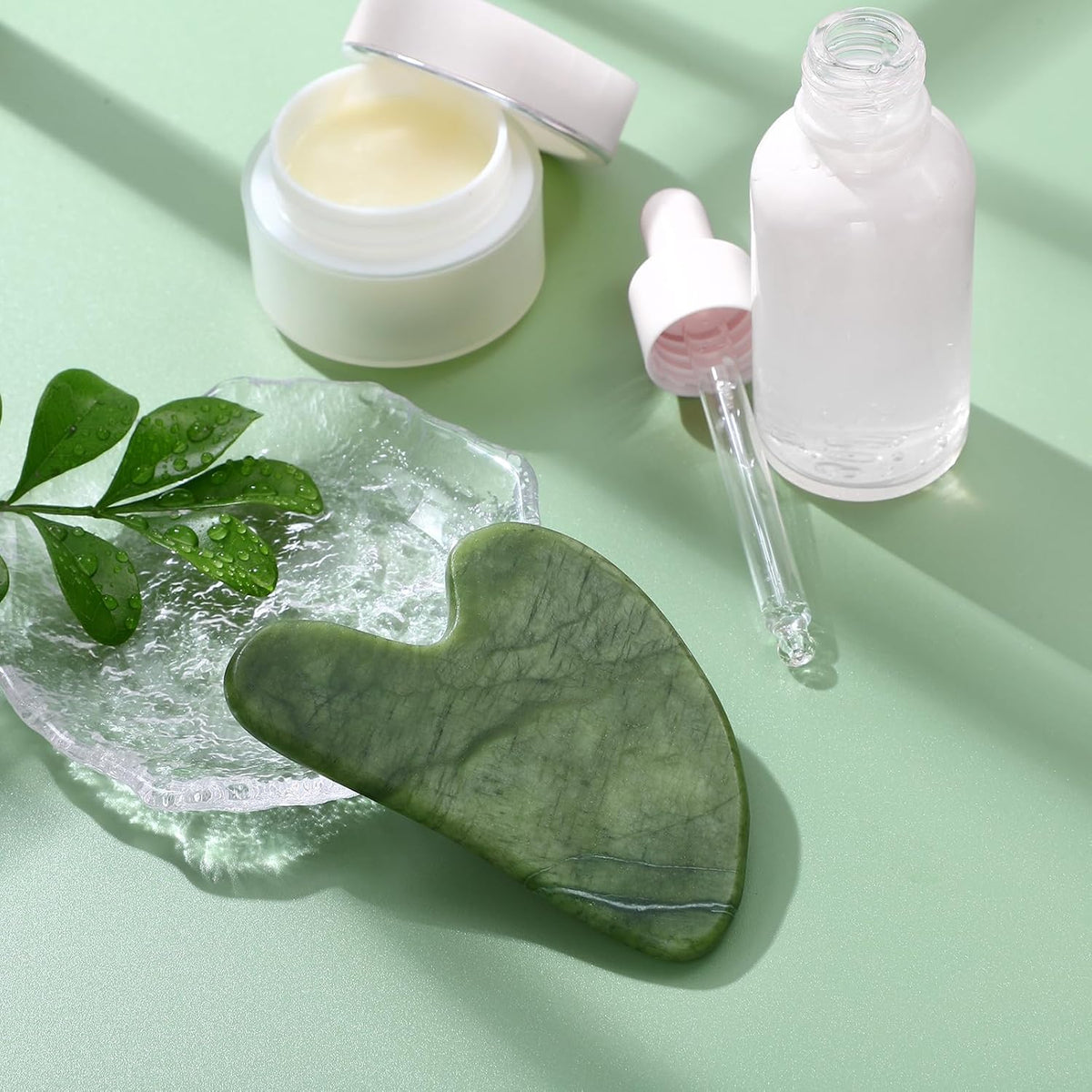 rosenice Gua Sha Scraping Massage Tool Natural Jade Guasha Board for Therapy Trigger Point Treatment Dark Green
