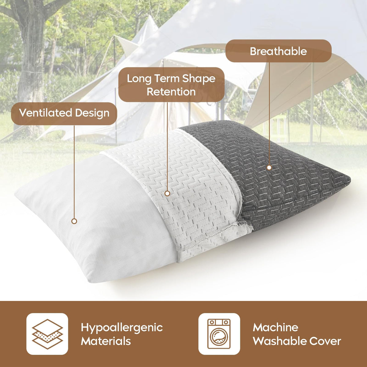 PEUJEW Small Shredded Memory Foam Pillow, Camping Pillow Travel Pillow - Compressible Medium Firm, Breathable Cover, Ideal Backpacking Hiking, Airplane and Car