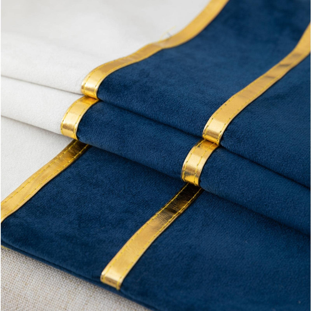 ZLINA Set of 2 Velvet Decorative Throw Pillow Covers Navy Blue White Patchwork with Gold Leather Pillow Covers 18 × 18 Inch Cushion Covers Decor Living Room Sofa Bedroom Car