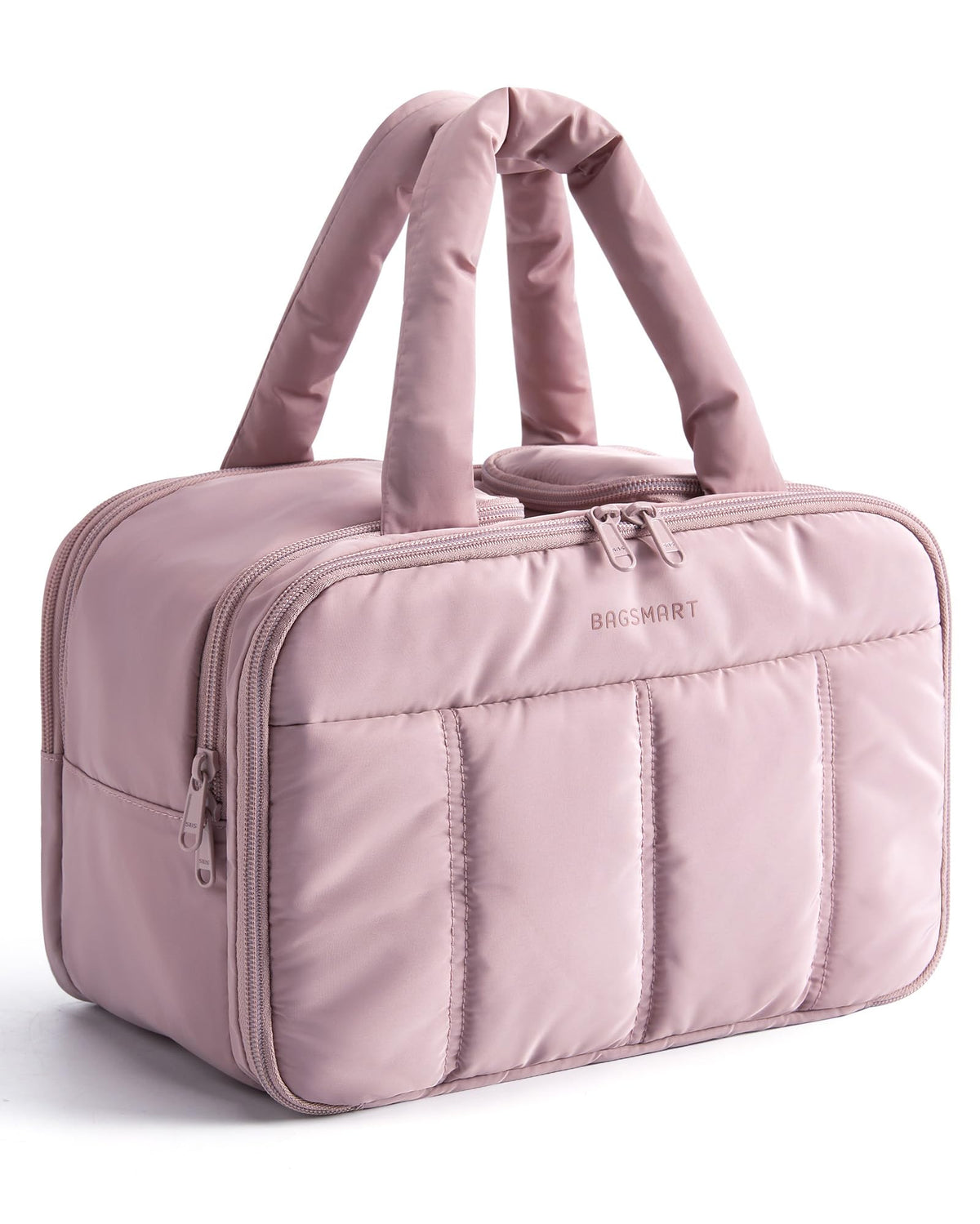 BAGSMART Travel Toiletry Bag, Puffy Large Toiletry Bag for Women, Lightweight Cosmetic Makeup Bag Organizer with Handle for Traveling, Accessories, Essentials, Toiletries (Beige