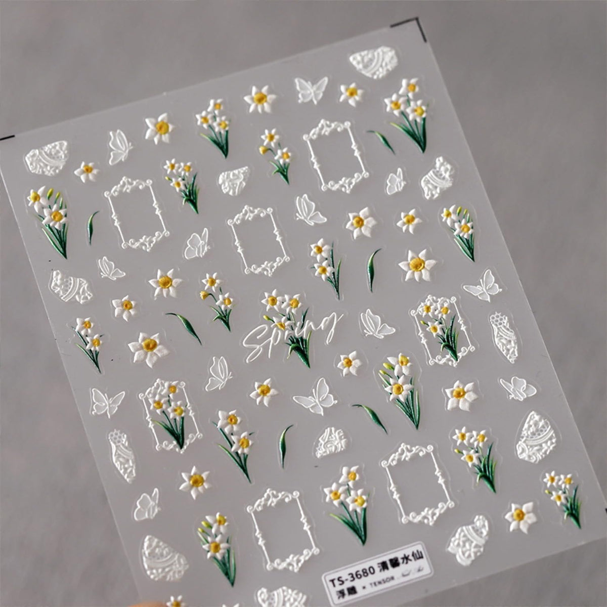 White Flower Nail Art Stickers Decals 5D Self Adhesive Spring Summer Nail Stickers for Nail Art Butterfly Floral Nail Decals for Women Girls