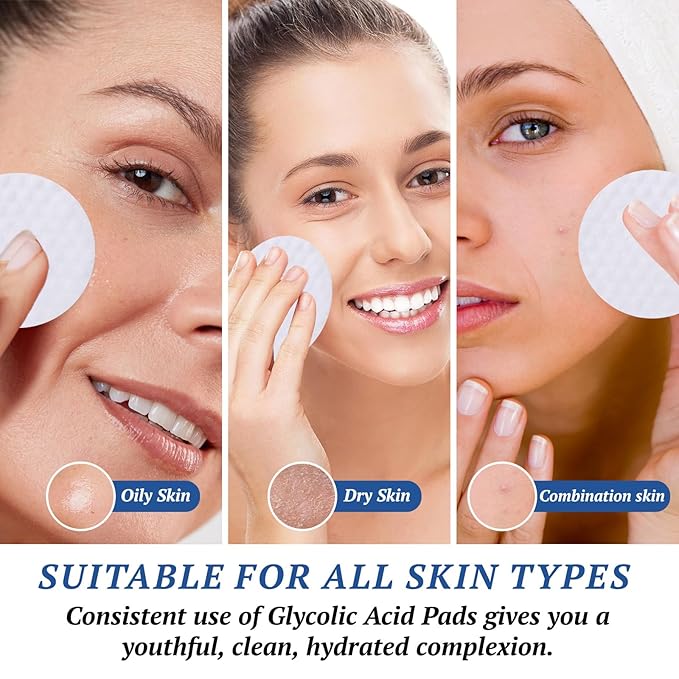 Glycolic Acid Pads,Glycolic Acids Peel Pad,Glycoli c Exfoliating Pad,Exfoliating Peel for Face & Body Exfoliat ing Skin, Reduce Fine Lines Wrinkles - 60 Pads (2PCS)